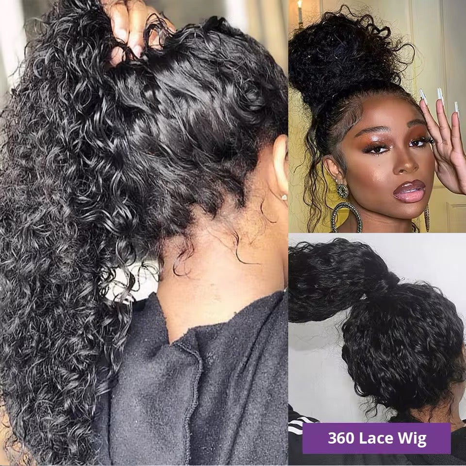 Water wave black wig 30”