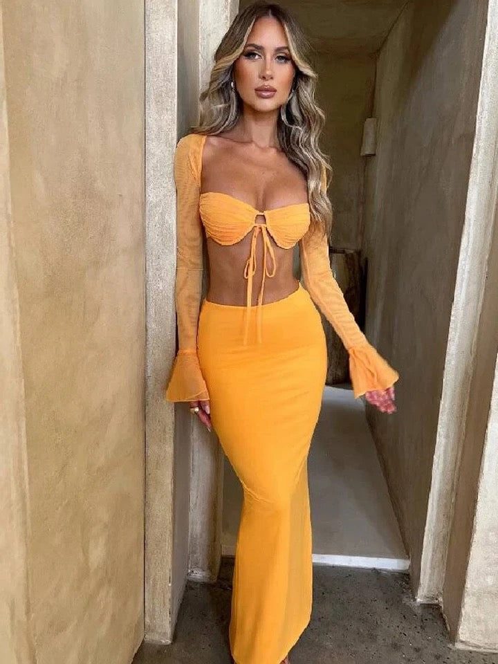 Yellow two piece skirt on sale set